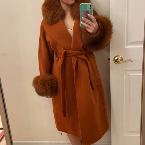 Pissenlit Wool+Cashmere, fox fur coat. S - Picture 12 of 15